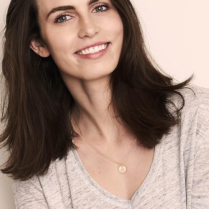 Hidepoo Disc Initial Necklace Gifts for Girls - 14K Gold Filled/Rose Gold/S925 Sterling Silver Disc Initial Necklaces Personalized Birthday Gift Tiny Initial Necklace Jewelry for Girls Women