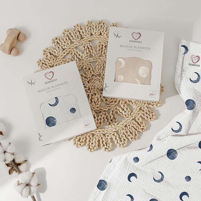 Bearmoss Baby Blankets for Unisex Boys Girls, Soft Nursery Crib Blankets with Muslin Cotton Front and Dotted Fleece Back for Newborns Toddlers 30x40inch (Blue Moon)