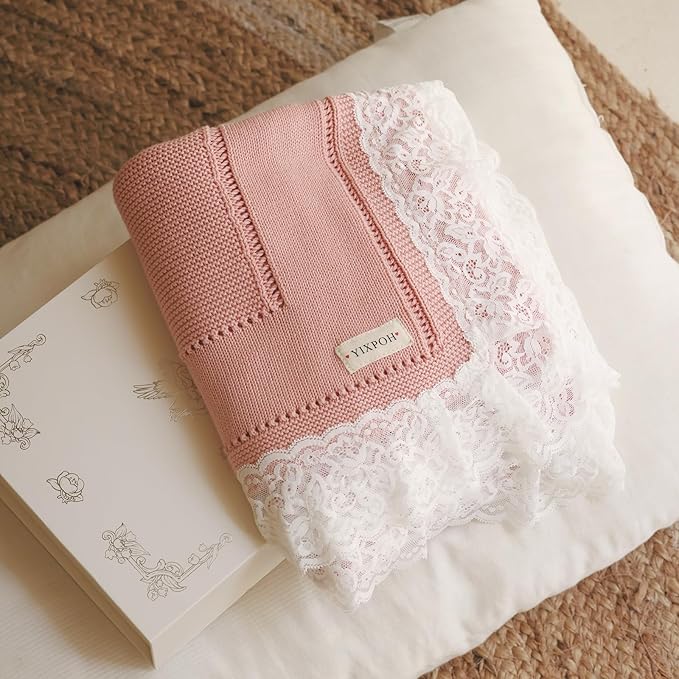 100% Organic Cotton Baby Blanket Knitted Softer Receiving Swaddle Warm Cozy Cuddle Crib Blanket for Newborns Infants Toddlers Boy and Girls Blush Pink
