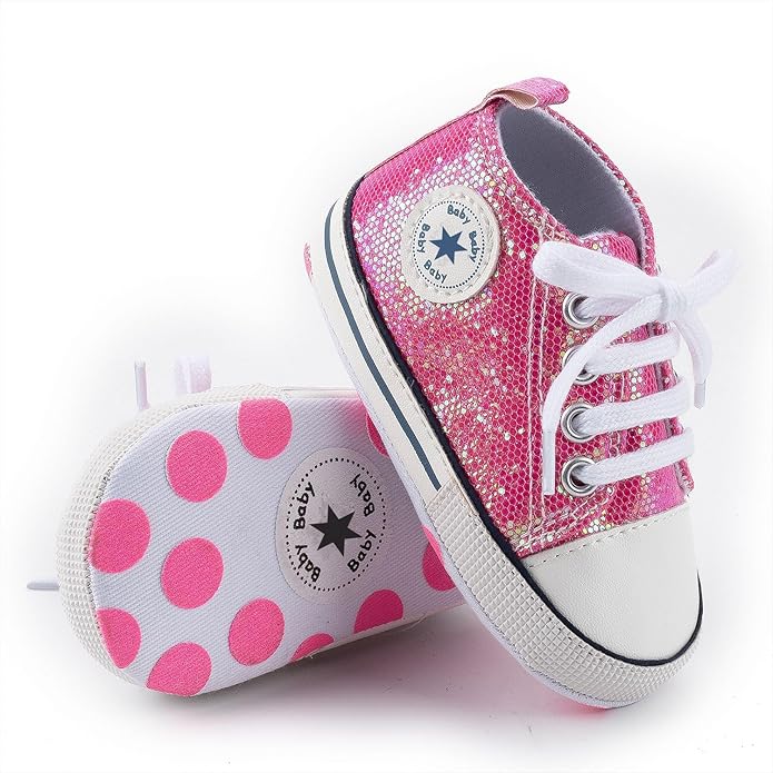 Unisex Baby Boys Girls Shoes, Newborn Infant Non-Slip Canvas Denim High Top Sneakers, Toddler First Walkers Shoes