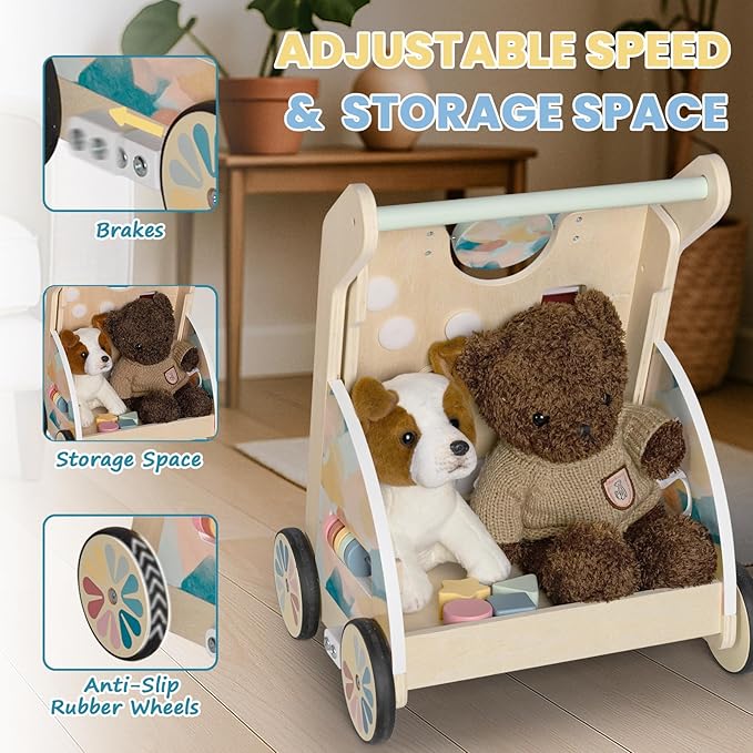 Wooden Baby Walker, Detachable Activity Busy Board, Baby Walking Toys Push Walkers for Babies 6-12 Months