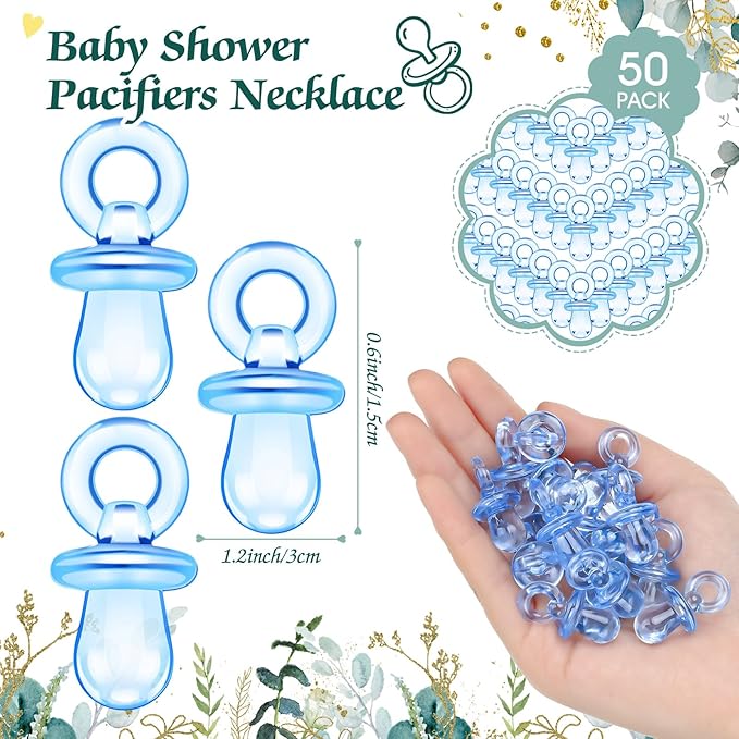 Thyle 51 Pcs Pacifier Hunt Baby Shower Games Include Hunt Sign and 50 Acrylic Pacifiers for Baby Shower Game Decoration Gift Sets Gender Reveal Party Decor(Greenery)