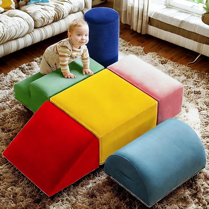 Large Baby Climbing Blocks – 6 Pcs Climbing Toys for Toddlers - Ultra High Density Soft Foam Play Gym Equipment Easy Wash for Indoor Nursery, Classic (Classic, 6-Piece)