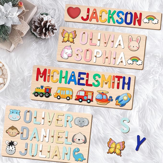Name Puzzles for Toddlers 1-3, Personalized Wooden Name Puzzle, Custom Baby Birthday, Baby Montessori Learning Toys for 1-3 Year Old