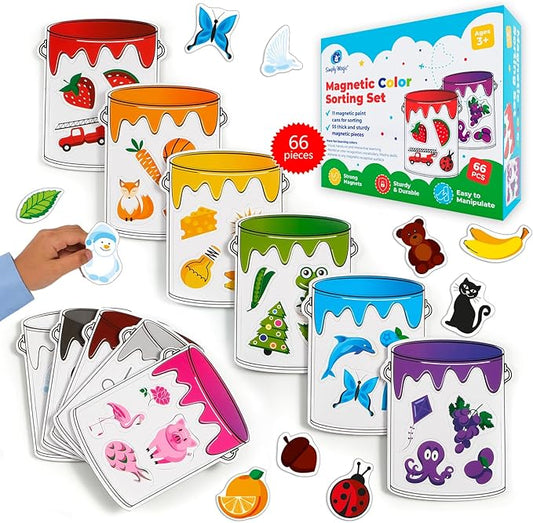 Simply magic 11 Jars Magnetic Color Sorting Set - Color Sorting Toys for Toddlers, Magnetic Shapes, Learning Colors Recognition Magnets, Color Matching Games for Toddlers, Preschool Circle Time
