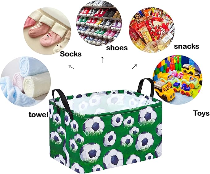 Rectangle Football Pattern Kids Gift Storage Basket Shelf Storage Basket Organizer Box Clothes Laundry Hamper Toys Nursery Basket Baby Laundry Basket with Handles