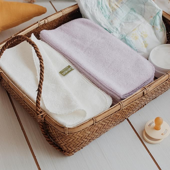 Lavien Home 12-Pack Rayon derived from Bamboo Washcloths with Multi-Purpose Clutch Bag, Ultra-Soft Absorbent Towels for Face, Body, Shower, Make-Up, Baby, and More - Cloud Touch 10"x10" (White)