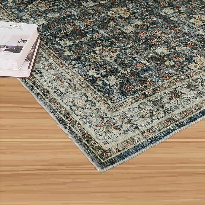 Dripex Vintage Washable Area Rug - 3x5 Entryway Rug for Indoor Door Mat Low-Pile Non-Slip Bedside Rug Bedroom Oriental Medallion Floral Print Carpet Soft Accent Rug Farmhouse Office Home Decor
