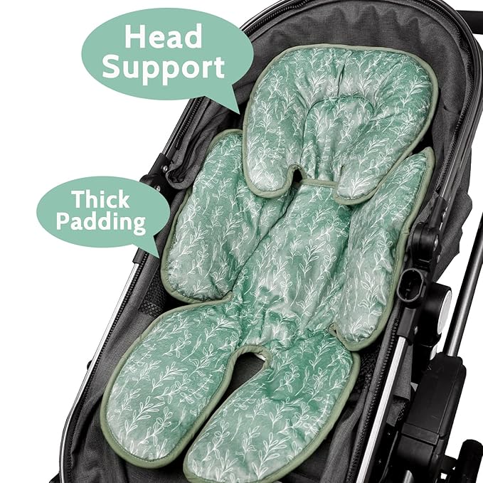 Baby Car Seat Head and Body Support,2-in-1 Reversible CarSeat Insert,Soft Cushion for Stroller, Swing, Bouncer,Green Sage