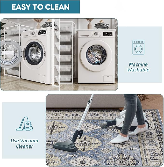 Dripex Kicthen Runner Rug-2x6 Washable Distressed Hallway Runner Oriental Medallion Carpet Non-Slip Non-Shedding Laundry Mat Foldable Thin Entry Throw Area Rug for Living Room Bedroom