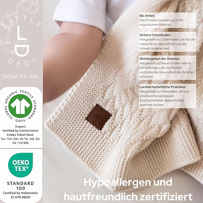 100% Organic Cotton Baby Knitted Blanket with Gift Box - Soft Toddler, Crib, Stroller Blanket - Neutral Swaddle and Receiving Blanket for Newborns, 30"x40", Pink, Nora
