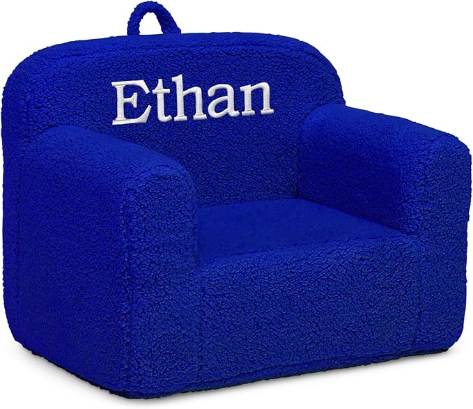 Delta Children Personalized Sherpa Cozee Chair - Customize with Name – Foam Kids Chair for Ages 18 Months and Up, Royal Blue