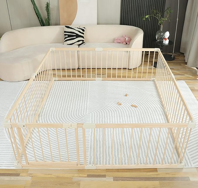 Baby Playpen Play Pen Play Fence Yards Wooden Large,Playpens for Babies and Toddlers Kids Indoor,Baby Play Yards Gym Area,Baby Day Care Play Pin(180x200x61 cm)