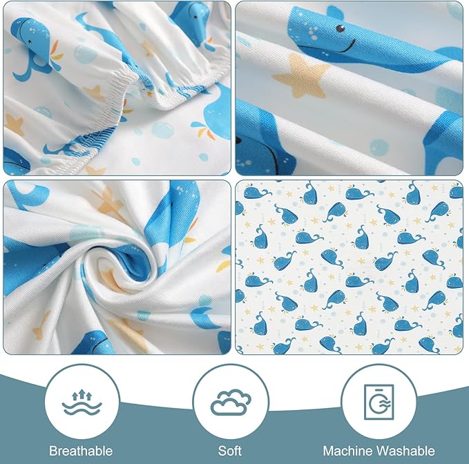 Pack n Play Flat Sheet 2 Piece Mini Crib Sheet Elastic Playard Sheet Set Portable Sheet Set Elastic Convertible Playmat Compatible Graco Pack n Play (Owl and Tree Bag) (Bubble Whale and Forest)