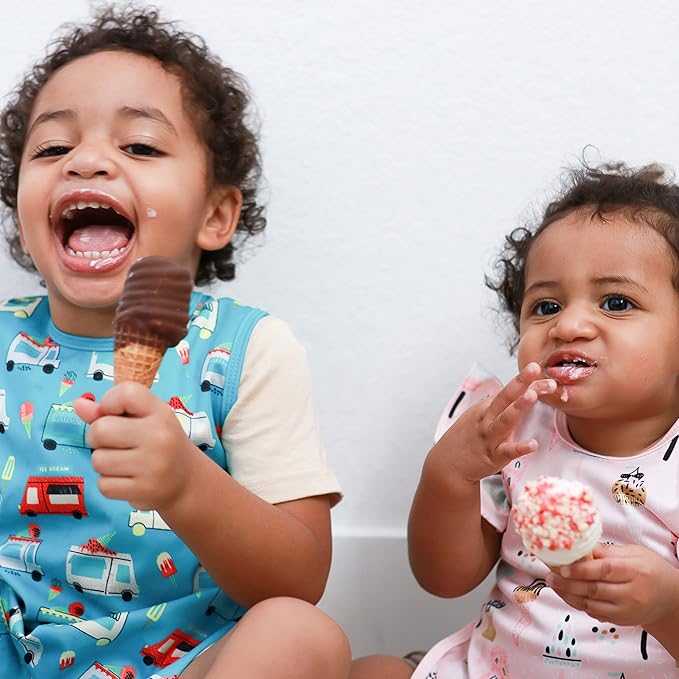 BapronBaby Ice Cream Truck Bapron - No Neck Tie Safer Bib for Baby & Toddler - Soft Waterproof Stain Resistant - Machine Washable - Sz Baby/Toddler 6m-3T