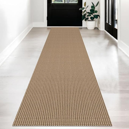 KOZYFLY Long Runners for Hallways 2x12 ft Washable Kitchen Runner Non Slip Rubber Backed Hallway Rugs Cotton Entryway Runner Rug Floor Carpet for Indoor Hall, Backdoor, Kitchen, Tan/Orange/Brown