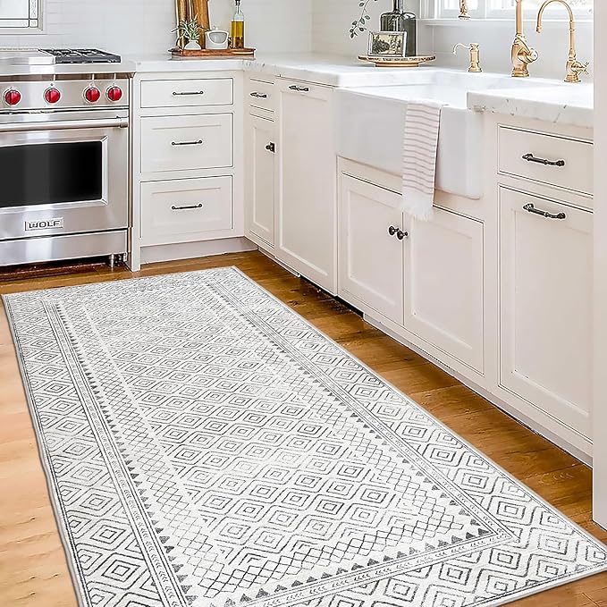 ReaLife Rugs Machine Washable Area Rug Runner - Living Room Bedroom Bathroom Kitchen Entryway Office - Padded Low Pile Stain Resistant Premium - Boho Farmhouse Vintage - Aria - Ivory 2'6" x 6'