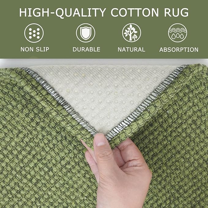 KOZYFLY Indoor Door Mat 2x3 ft Small Area Rugs Washable Front Door Mat Non Slip Rubber Backed Entryway Rug Cotton Entrance Doormat for Front Porch Bathroom Kitchen Bedroom, Olive Green/Earthy Green