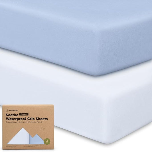 2-Pack Waterproof Crib Sheets for Boy, Girl - Organic Cotton 52X28 Fitted Crib Sheets Neutral,Crib Mattress Protector Sheets,Soft Toddler Bed Sheets,Washable Infant Fitted Baby Crib Sheets (Blue Flax)