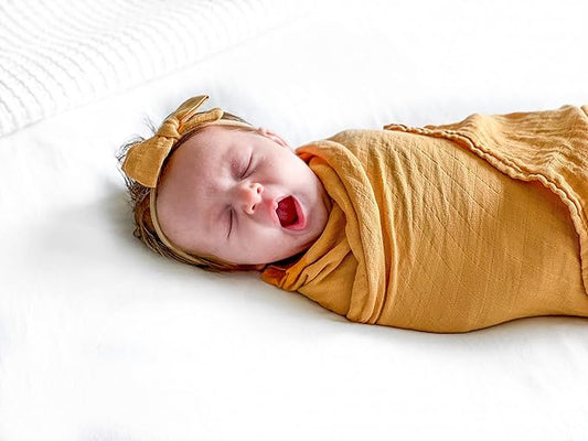 Premium Swaddle Blanket by BWD - 70% Viscose & 30% Organic Cotton, 47x47 Inches - Neutral Baby Swaddle Set for Newborns and Infants (Mustard)