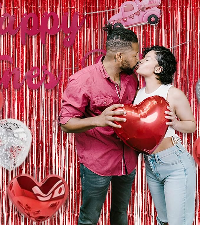 Foil Fringe Curtain 4th of July Decorations - Red Blue Metallic Tinsel Photo Booth Backdrop Party Steamers Curtains for Birthdays Christmas New Years Valentines Bachelorette Parties