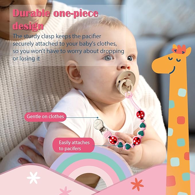 Silicone Pacifier Clips for Boys & Girls – Personalized Pacifier Holder;Neutral & Cute Pacifier Clips for Babies;Teething, Soothies – BPA-Free, Durable & Soft (Pink)