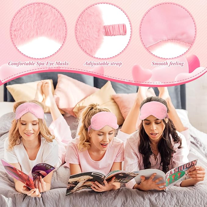 42 Pcs Spa Sleepover Party Supplies Include 6 Sleep Eye Mask 6 Spa Headband 12 Wrist Washband 6 Velvet Scrunchies 6 Hair Claw Clips 6 Clear Cosmetic Bags for Girls Slumber Party Favors Gift