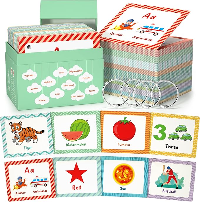 105 Cards, 269 Pictures ABC Alphabet Flash Cards for Toddlers 2-4 Years, Toddler Flash Cards for 1,2,3,4,5,6 Years Kids, ABC Animals Fruits Vegetables Number Transportation Color Shape Sigh Words