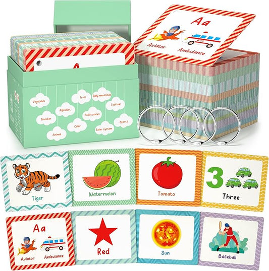 105 Cards, 269 Pictures ABC Alphabet Flash Cards for Toddlers 2-4 Years, Toddler Flash Cards for 1,2,3,4,5,6 Years Kids, ABC Animals Fruits Vegetables Number Transportation Color Shape Sigh Words
