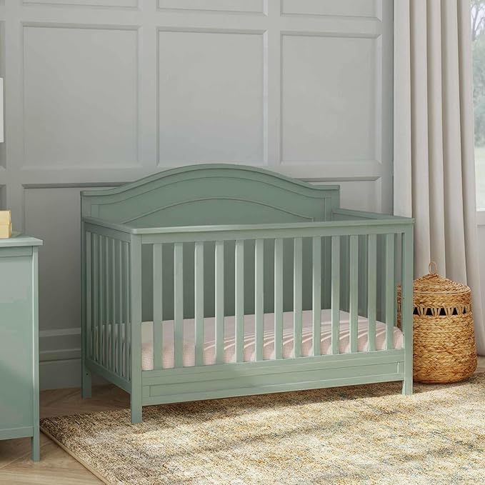 daVinci Charlie 4-in-1 Convertible Crib - GREENGUARD Gold Certified - Converts from Baby Crib to Toddler Bed, Daybed, and Full-Size Bed Effortlessly - 4 Adjustable Heights - Wooden Light Sage Baby Bed