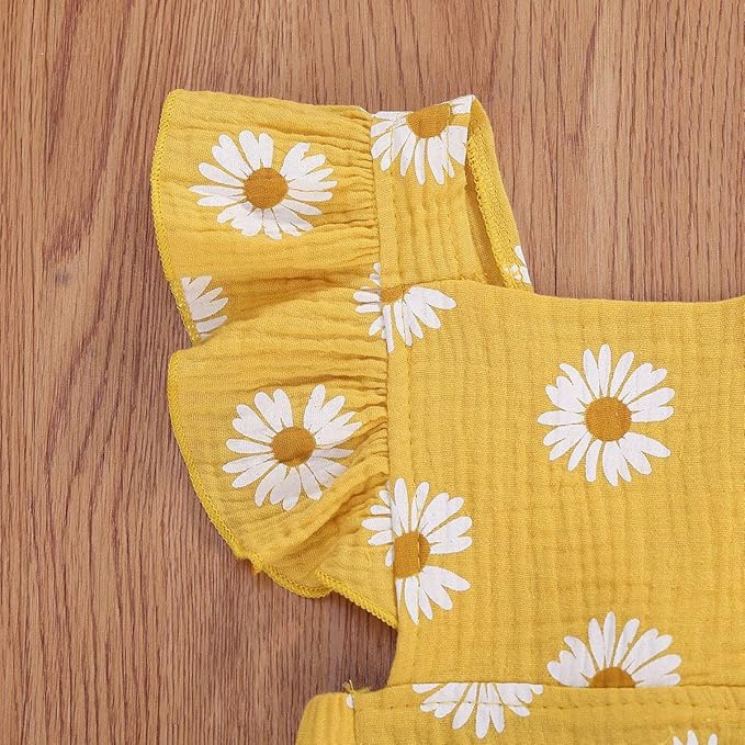 Baby Girls Floral Cotton Leotard Romper Newborn Daisy Playsuits Ruffled Sleeve Onesie Infant Jumpsuit Clothes Headband