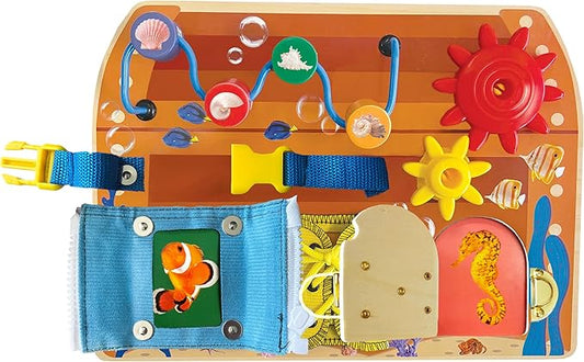 Brilliant Baby - Ocean Busy Board | Toddler & Baby Learning Toy | Interactive Wooden Ocean Toy | Educational & Fun Busy Board