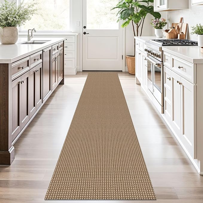 KOZYFLY Boho Runners for Hallways 2x10 ft Washable Kitchen Runner Non Slip Rubber Backed Hallway Rugs Cotton Entryway Runner Rug Floor Carpet for Indoor Hall, Backdoor, Kitchen, Tan/Orange/Brown