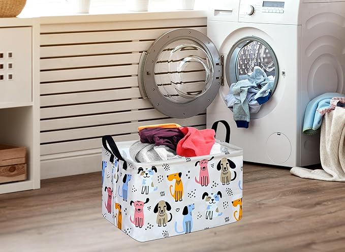 Rectangle Cute Dog Pattern Gift Laundry Basket for Girls and Boys, Baby Storage Basket for Dirty Cloth, Toys Nursery, Kids Clothes Gift Storage Bin with Handles