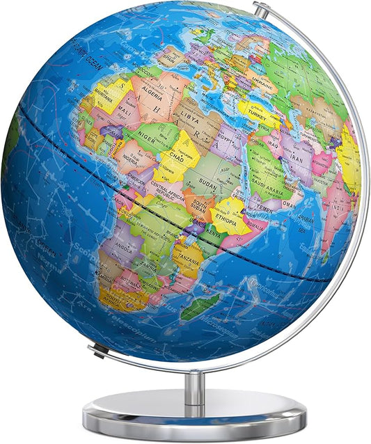 SOUNDANCE 13 Inch World Globe with Stable Heavy Metal Base, Educational Globe for Kids Learning, Large Globes Lamp with Colorful HD World Map Details, Constellation