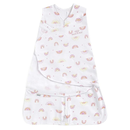 HALO 100% Cotton Sleepsack Swaddle, 3-Way Adjustable Wearable Blanket, TOG 1.5, Sunshine Rainbows, Newborn, 0-3 Months