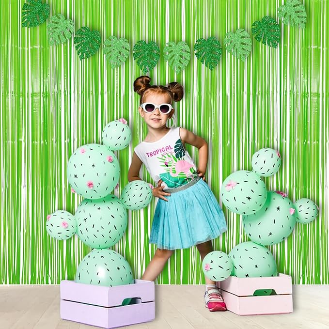 BRAVESHINE Pastel Green Streamers Party Backdrop Decoration - Tinsel Curtain Foil Fringe Backdrop for Birthdays/Dinosaur/Lime Green Frog Theme/Wizard/Christmas Decorations - 3.2ft X 8.2ft