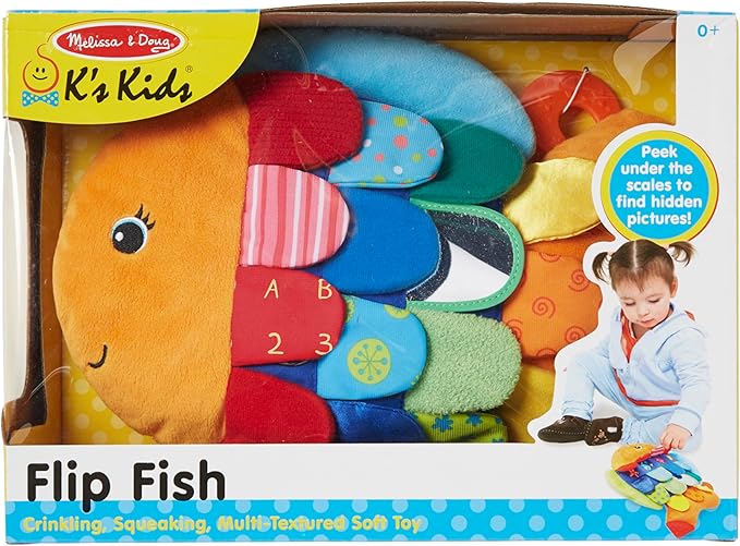 Melissa & Doug Flip Fish Soft Baby Toy Sensory Tummy Time Toys, Soft Fabric Tag Toy for Babies, Infants