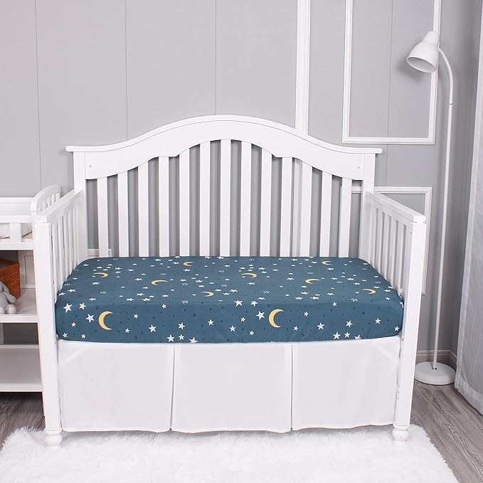 Belsden 3 Pack Microfiber Durable Crib Sheets Fitted, Silky Soft Smooth Breathable Baby Sheets Set, 28''x52 Fits Standard Crib and Toddler Mattresses, Moon & Star & Grey