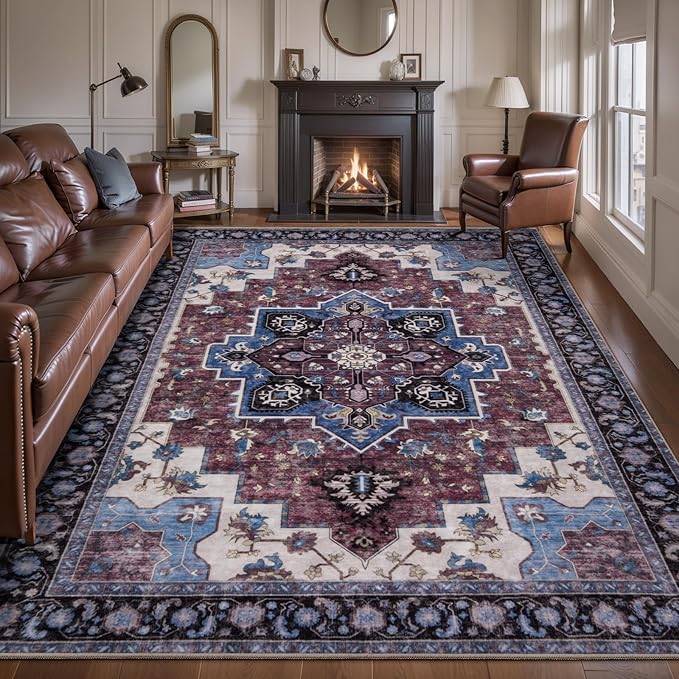 Ciicool Area Rug 5x7ft Washable Rugs for Living Room Non-Slip Indoor Rugs Large Low-Pile Mat Floor Carpet Vintage Rug for Bedroom Dinning Foyer Decor