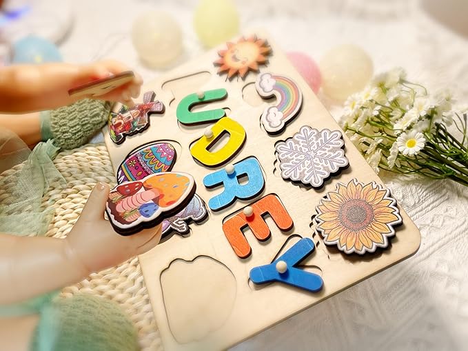 Name Puzzle for Kids Personalized, Custom Wooden Name Puzzle for Toddlers, Birthday Montessori Toys for 1 Year Old Boy, Learning Toys for Toddlers 2-4 Years, 1st Birthday Girl Gifts,Easter Gifts