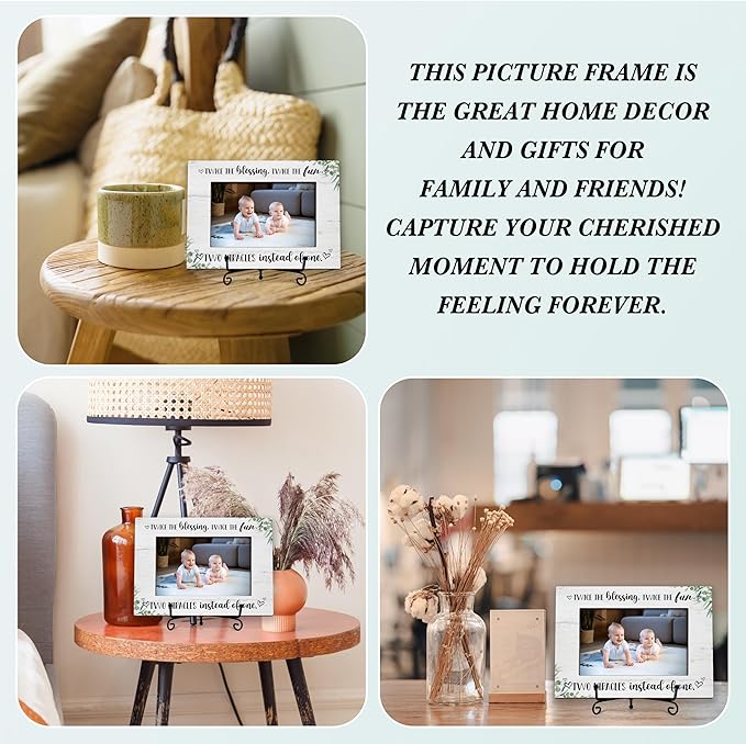 Twins Photo Frame Gifts, Two Miracles Themed Wooden Picture Frame With Stand, Baby Ultrasound Frame, Baby Announcement Gifts For New Mom New Dad New Grandparents -49