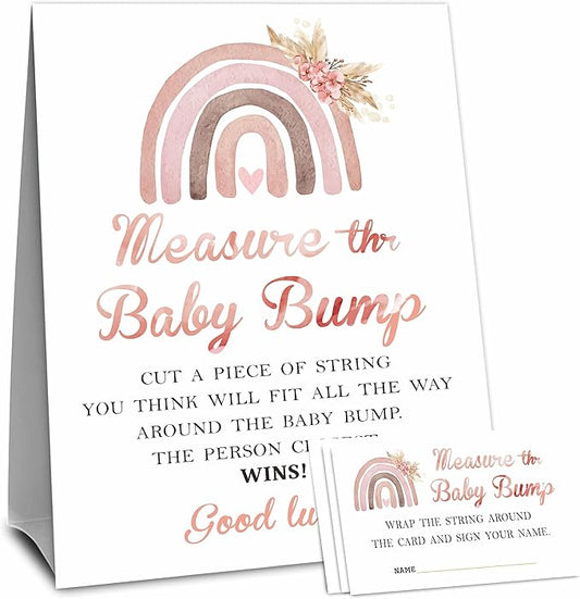 Boho Rainbow Baby Shower Measure The Baby Bump, Measure Mommy's Belly Game Set-1 Self-Standing Sign And 50 Tickets - Gender Reveal, Baby Shower, Baby Announcement Activity & Party Favor Supplies - A04