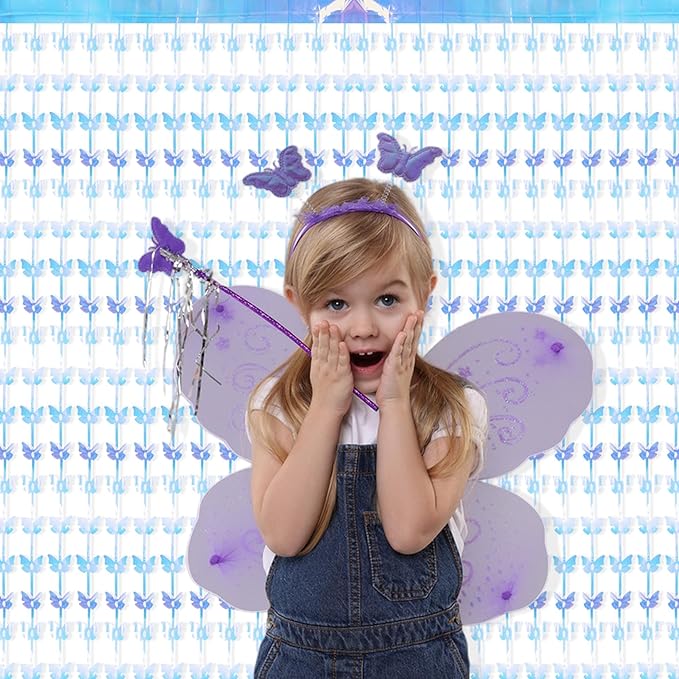 BRAVESHINE Iridescent Hanging Butterfly Foil Fringe Curtain - 2 Pack 3.2x6.6ft Holographic Party Streamers Backdrop for Baby/Bridal Shower/Mermaid/Frozen/Fairy/Princess/Butterfly Birthdays Decorations