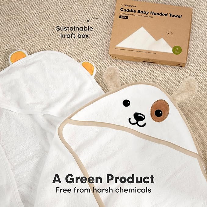 KeaBabies Hooded Baby Towel for Newborn - Viscose Derived from Bamboo Large Baby Bath Towels with Hood for Boys, Girls, Toddler, Extra Absorbent & Soft Newborn Bath Essentials (Dog)