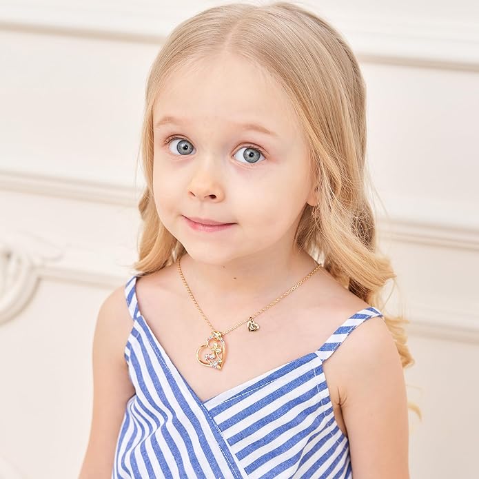 K-Acc 14K Gold-Plated Mermaid Initial Heart Necklace - Gifts for Girls