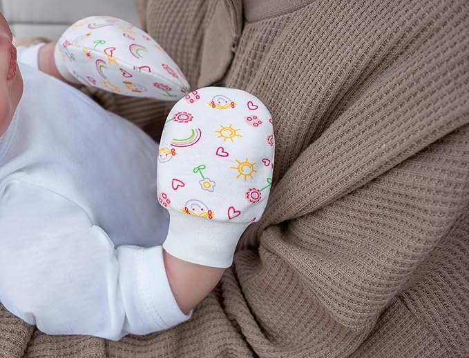 RATIVE Wrist Tab Baby Mittens 0-6,6-12 Months Organic Cotton for Newborn Baby Boys Girls