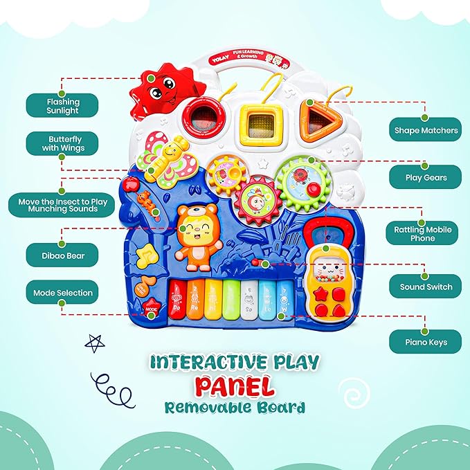 YOLAY Baby Walker Push with Wheels, Sit-to-Stand Walker for Baby Boy and Girl 6-12 Months with Detachable Play Panel, Stable Handle, Early Learning Activity for Kids - Blue