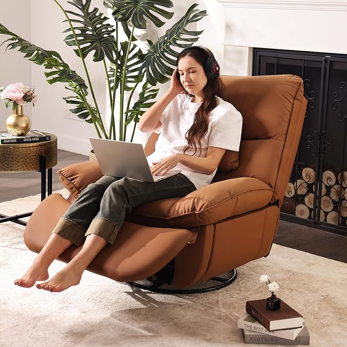 Electric Glider,Power Recliner, Reclining Sofa Chair with USB Ports,270°Rotation Swivel Glider Recliner Chair (Orange)