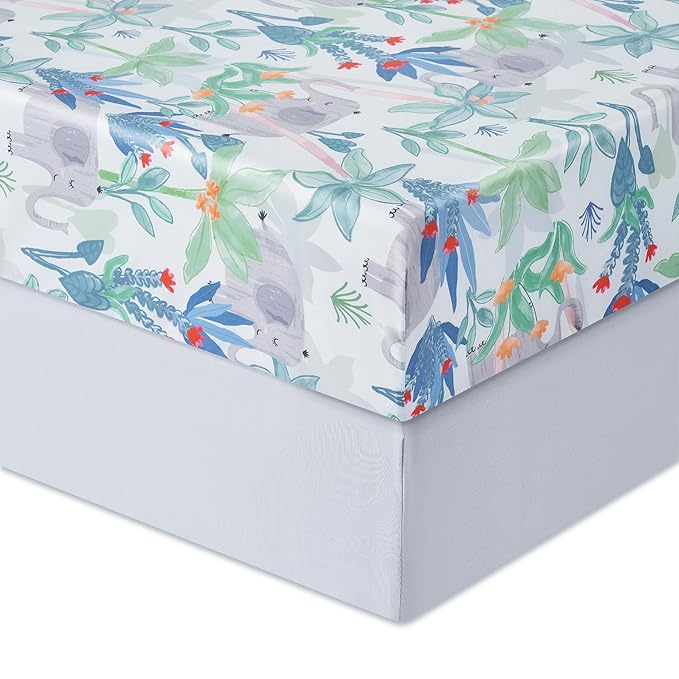 TILLYOU Baby Crib Sheets for Boys Girls, Super Soft Toddler Bed Sheets, 2 Pack Sheets for Standard Crib Mattress 28x52in, Rainforest Elephant